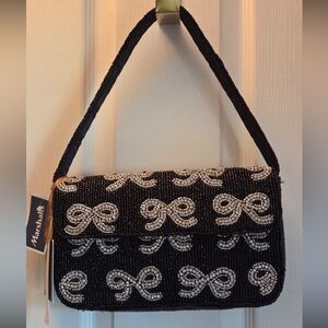 Black and Silver Bow Beaded Bag Made in India